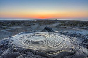 Mud Volcanoes in sunset looks line a heaven