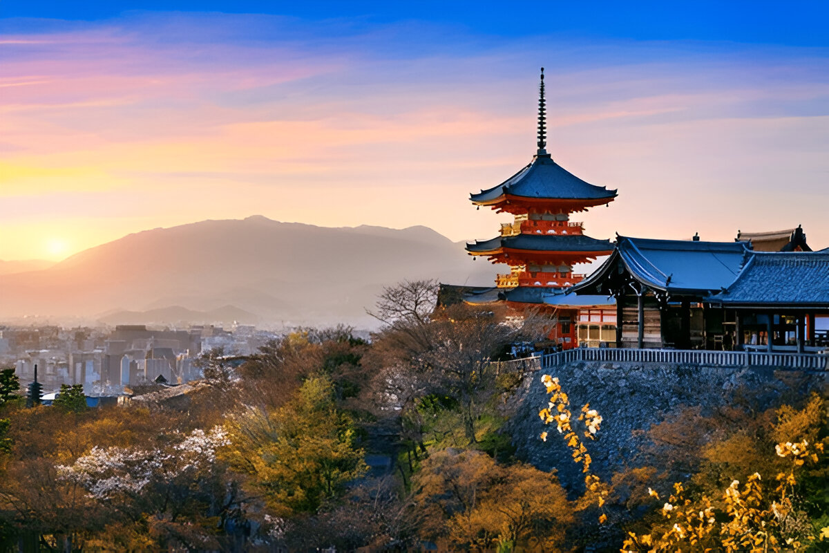 kiyomizu temple sunset kyoto japan