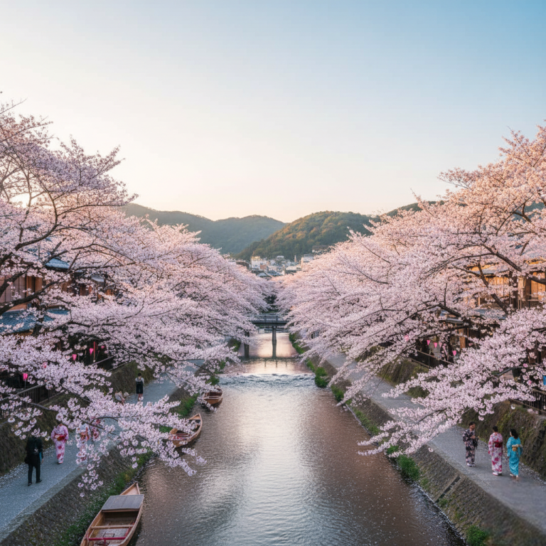 cherry blossom in full moon in japan. Japan is the best spring travel destinations 2026