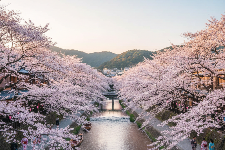 cherry blossom in full moon in japan. Japan is the best spring travel destinations 2026