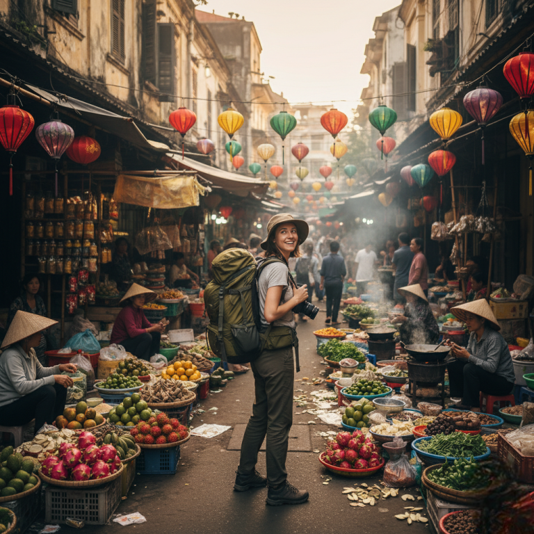 Budget traveler exploring local markets in Vietnam. It is one of the countries under budget