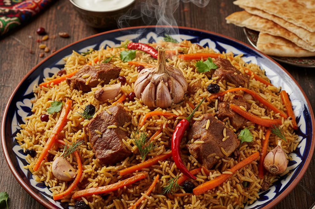 plov Azerbaijan traditional dish with saffron and nuts