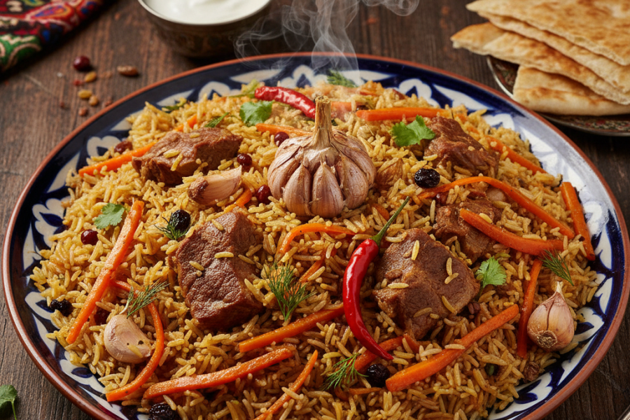 plov Azerbaijan traditional dish with saffron and nuts