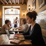 Digital nomad working from a café in Barcelona, Spain.spain is the best country foe digital nomads in 2025
