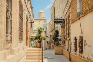 Icherisheher (Baku Old City) street view or Maiden Tower. Baku tour package 4 night 5 days