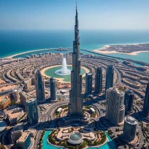 Aerial view of Dubai from Burj Khalifa observation deck