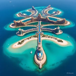 Palm Jumeirah and Atlantis resort view from above