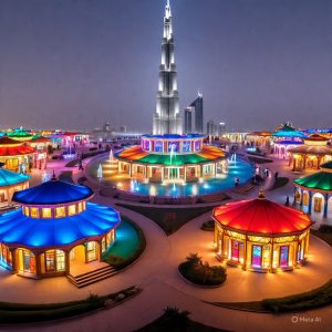Dubai Fountain show with Burj Khalifa in the background