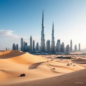 Affordable international holiday package to Dubai with modern skyscrapers and desert adventures.