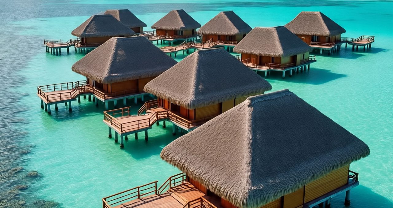 Exotic island vacation in Maldives with overwater villas and turquoise lagoons