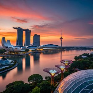 Affordable international holiday package to Singapore with Marina Bay skyline and Gardens by the Bay.