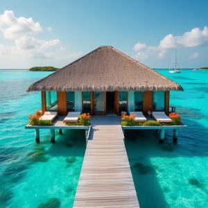 Exotic island vacation in Maldives with overwater villas and turquoise lagoons