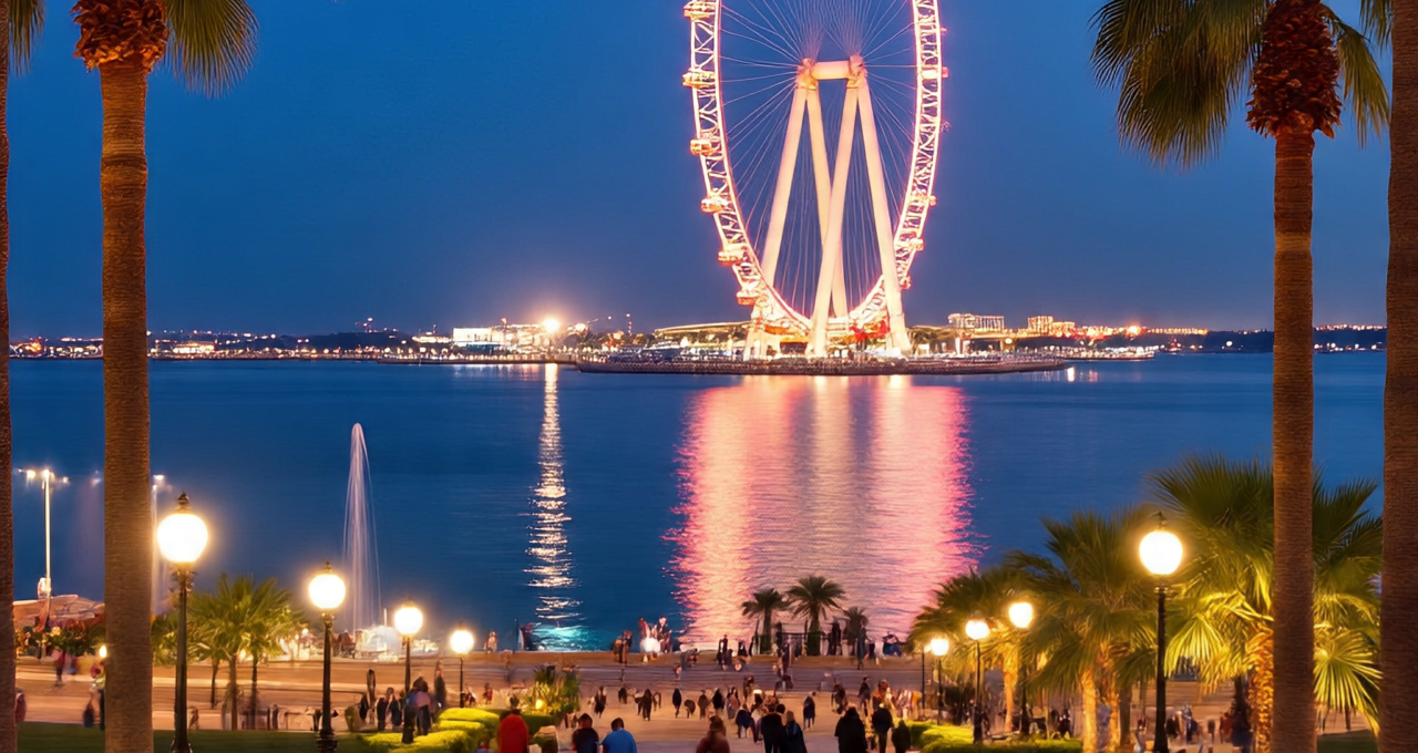 Flame Towers of Baku lit up at night with LED lights