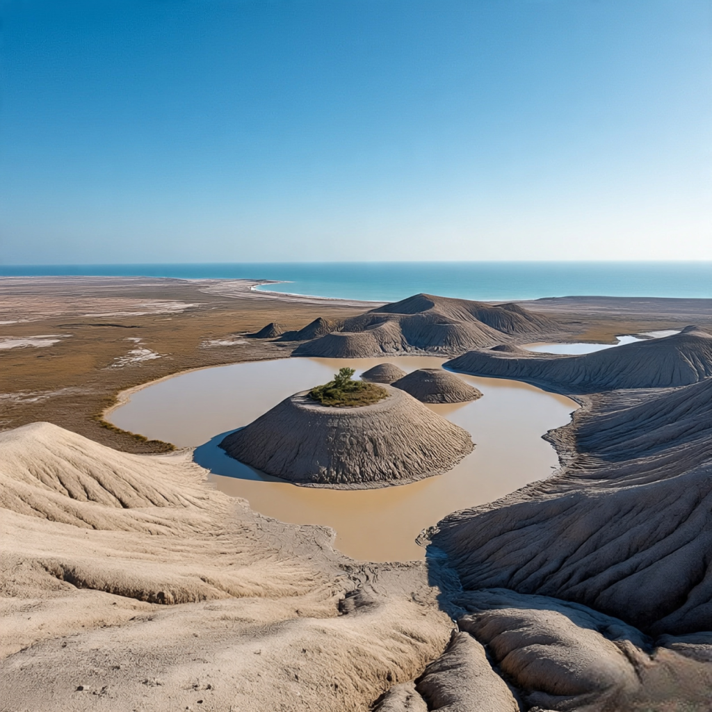 Gobustan mud volcanoes near Baku, Azerbaijan