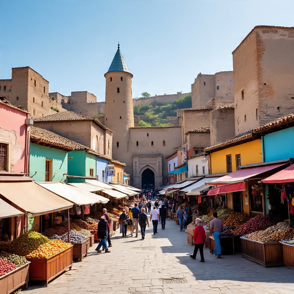 Old City Baku with Maiden Tower and historic architecture