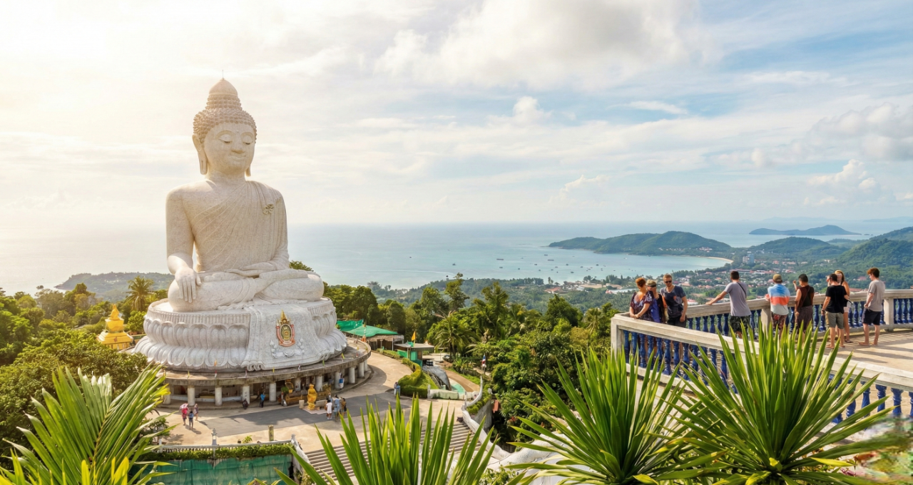 Big Buddha overlooking Phuket island from the hilltop viewpoint