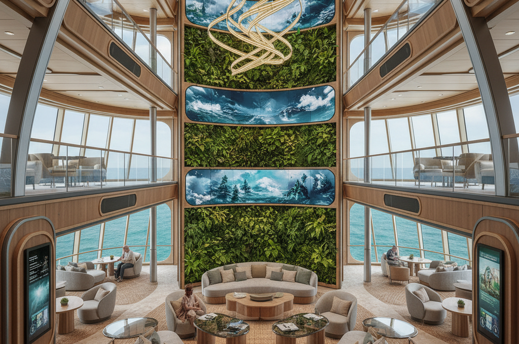 Modern cruise travel sustainable ship interior 2026