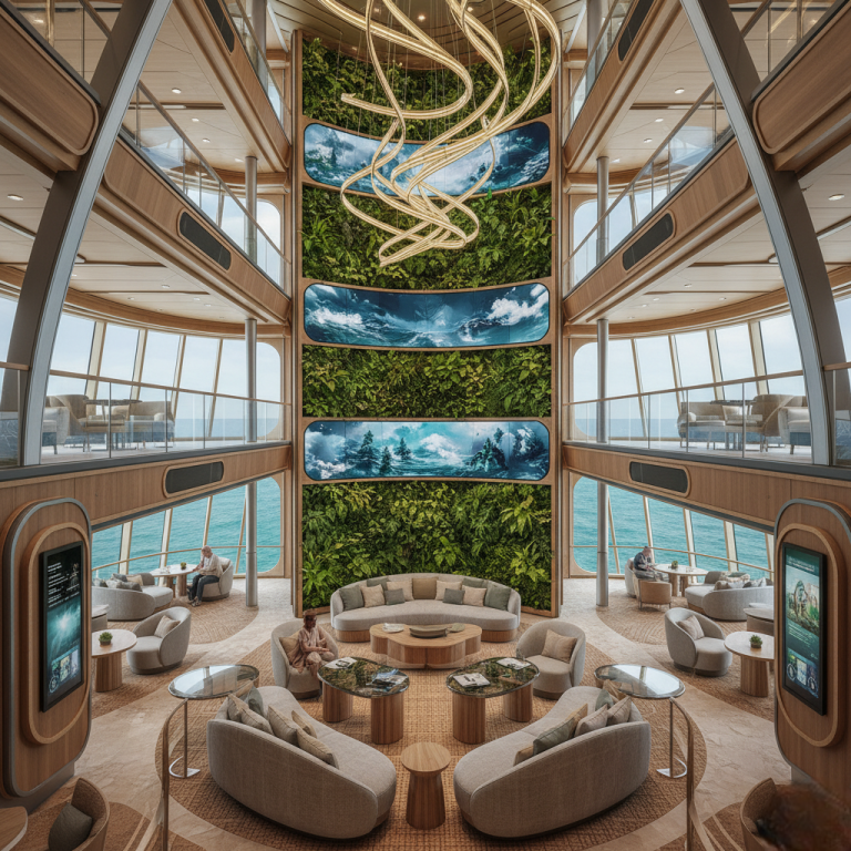 Modern cruise travel sustainable ship interior 2026