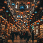 Colorful lamps and shops inside the Grand Bazaar during Istanbul shopping