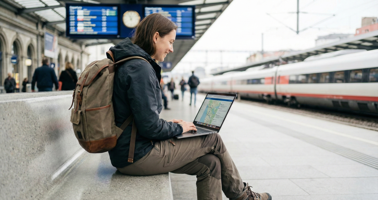Flashpacker traveler carrying backpack and tech gear.