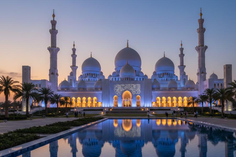 Sheikh Zayed Grand Mosque, a must-see landmark during Abu Dhabi travel.