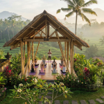 Yoga session in Bali showcasing the wellness side of fitness travel.