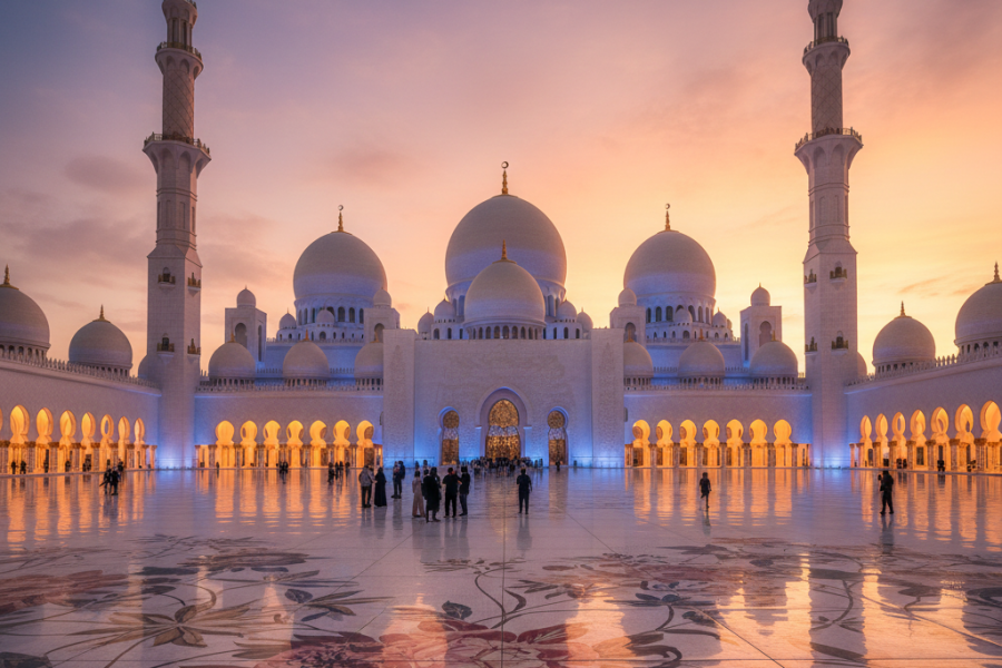 Sheikh Zayed Grand Mosque in Abu Dhabi, a safe destination for solo female travel.
