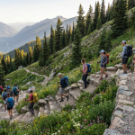 Hikers enjoying a scenic mountain trail during a hiking and trekking trip.