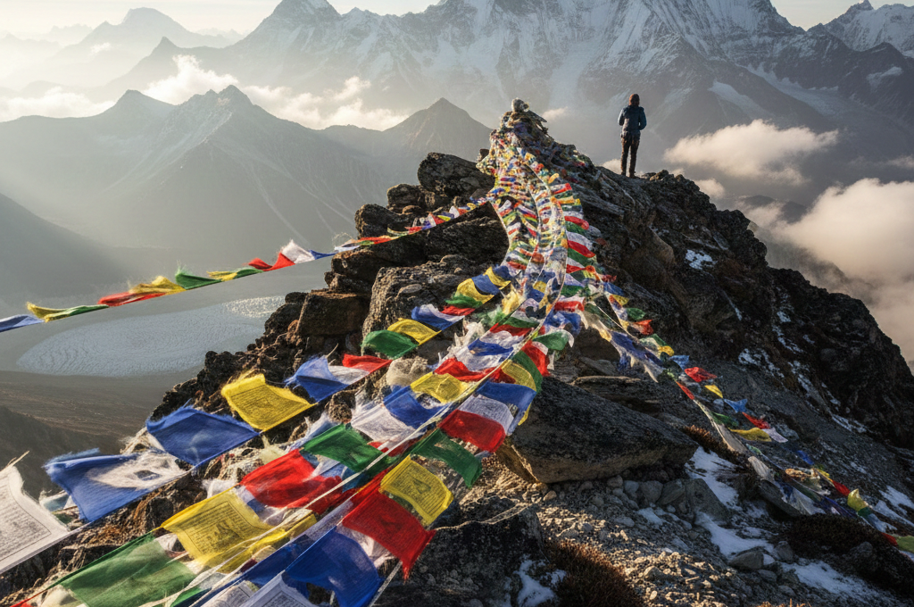 Scenic view showing the beauty of Bhutan tourism with prayer flags