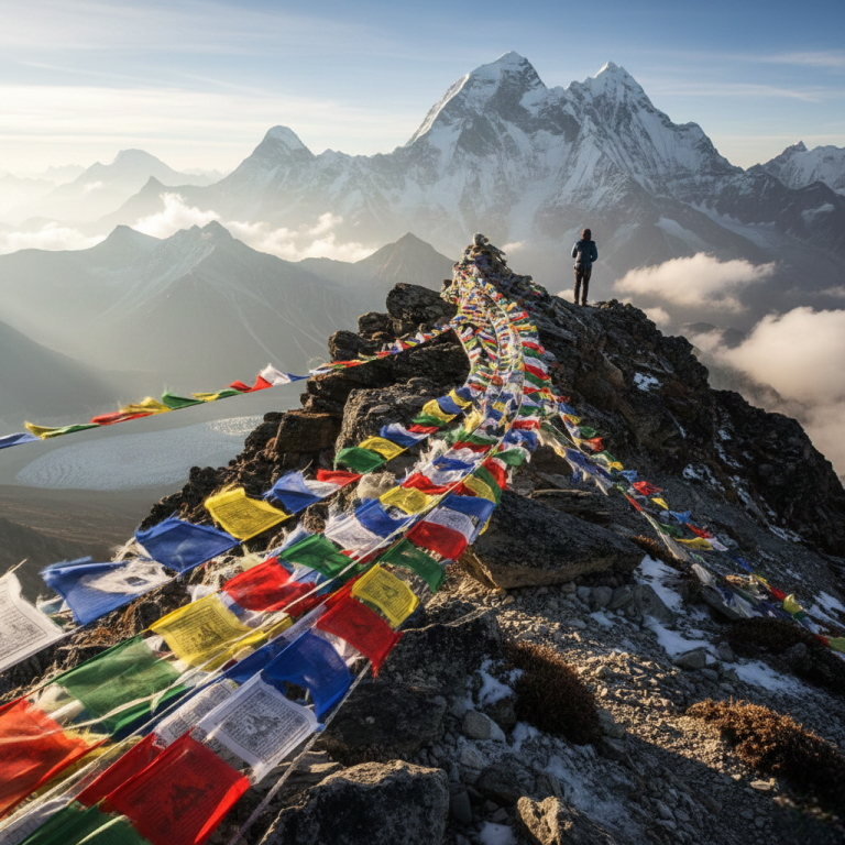 Scenic view showing the beauty of Bhutan tourism with prayer flags