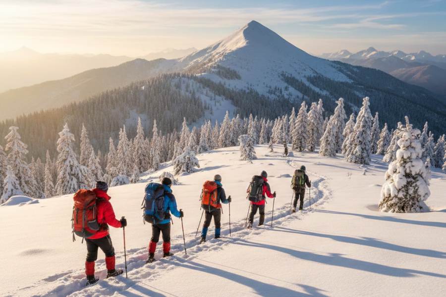 Snowy Kedarkantha trek trail ideal for beginners in winter.
